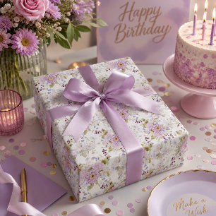 Papel De Presente Padrão Floral de Flor Silvestre Rosa Aquarela