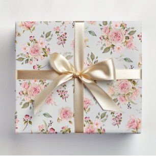 Papel De Presente Padrão Floral de Flores de Rosa Rosa Aquarela