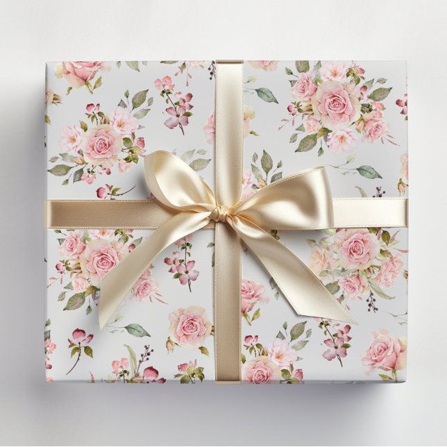 Papel De Presente Padrão Floral de Flores de Rosa Rosa Aquarela (Criador carregado)
