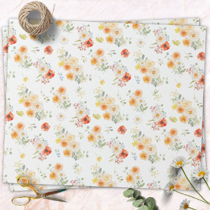 Papel De Presente Padrão Floral de Flores Ensolaradas em Aquarela