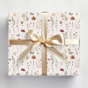 Papel De Presente Padrão Floral de Flores Silvestres Bonitas em Aqua