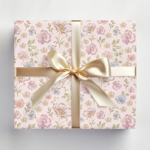 Papel De Presente Padrão Floral de Flores Vintage Bonitas