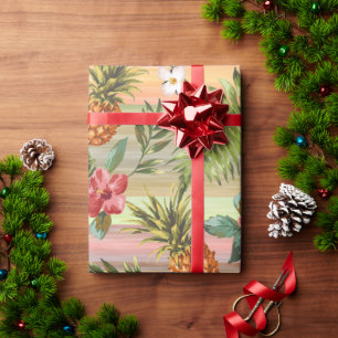 Papel De Presente Padrão Floral de Fruta de Abacaxi Tropical Colorid