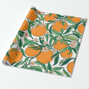 Papel De Presente Padrão Floral de Fruta de Citros de Verão