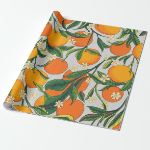 Papel De Presente Padrão Floral de Fruta de Citros de Verão