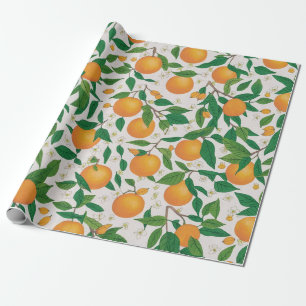 Papel De Presente Padrão Floral de Fruta de Citros de Verão