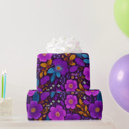 Papel De Presente Padrão Floral de Frutas Vibrantes