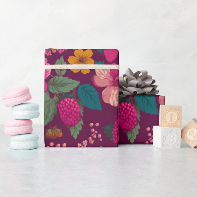 Papel De Presente Padrão Floral de Frutas Vibrantes (Chá de bebê)