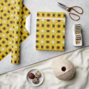 Papel De Presente Padrão Floral de Girassol Brilhante Amarelo