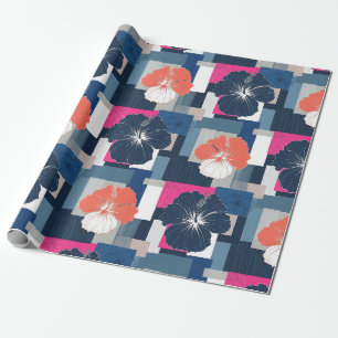 Papel De Presente Padrão Floral de Hibisco Azul Elegante (1)