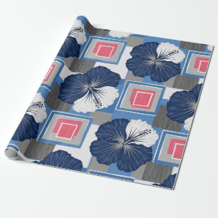 Papel De Presente Padrão Floral de Hibisco Azul Elegante (3)