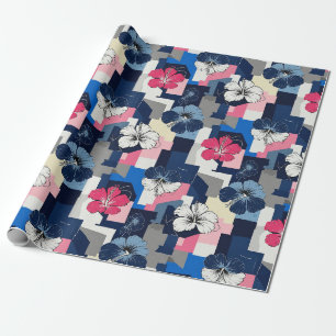 Papel De Presente Padrão Floral de Hibisco Azul Elegante (4)