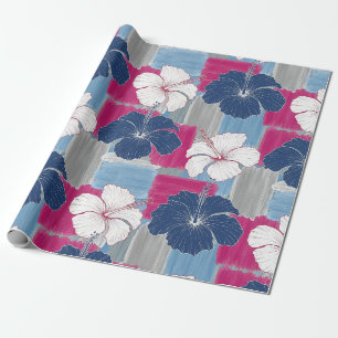 Papel De Presente Padrão Floral de Hibisco Azul Elegante (5)