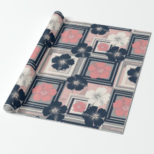 Papel De Presente Padrão Floral de Hibisco Azul Elegante (9)