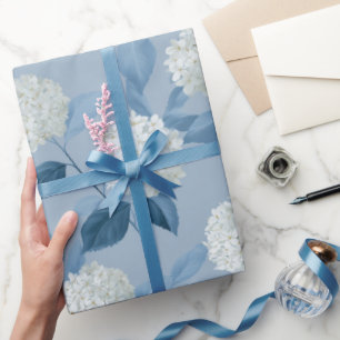 Papel De Presente Padrão Floral de Hortênsia Azul Soft Cottagecore