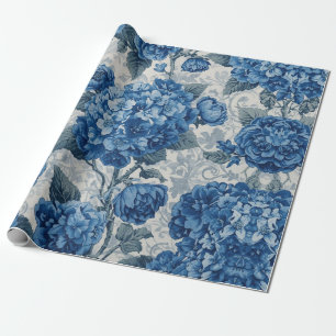 Papel De Presente Padrão Floral de Hortênsia Desbotada Elegante Deco