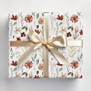 Papel De Presente Padrão Floral de Jardim de Flores Silvestres de Ou