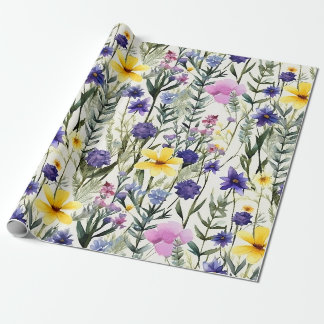 Papel De Presente Padrão Floral de Jardim de Flores Silvestres Roxo