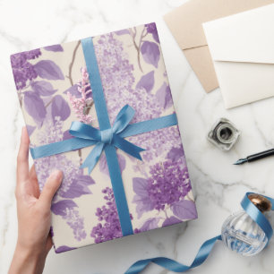 Papel De Presente Padrão Floral de Lilás Creme Cottagecore