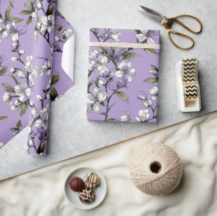Papel De Presente Padrão Floral de Lilás Lavanda Feminino