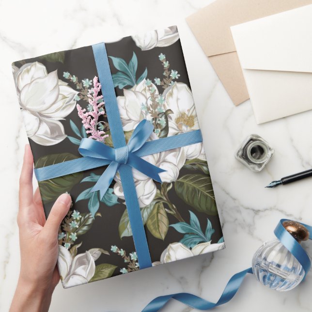 Papel De Presente Padrão Floral de Magnólia (Presentear)