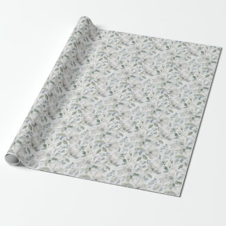 Papel De Presente Padrão Floral de Magnólia em Cinza Suave