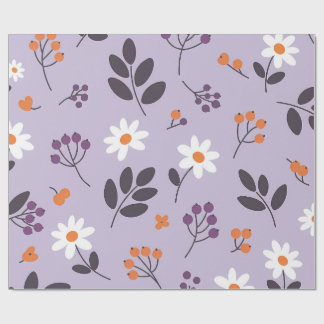 Papel De Presente Padrão Floral de Margarida Roxa - Botânico contínu