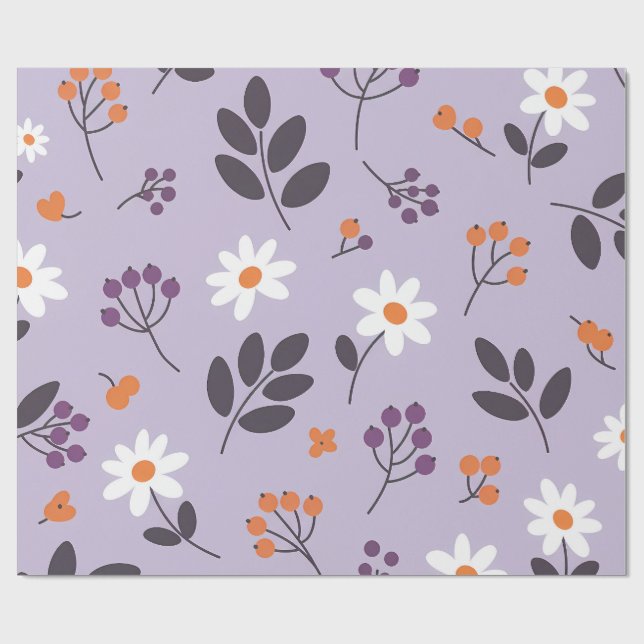 Papel De Presente Padrão Floral de Margarida Roxa - Botânico contínu (Aberto)