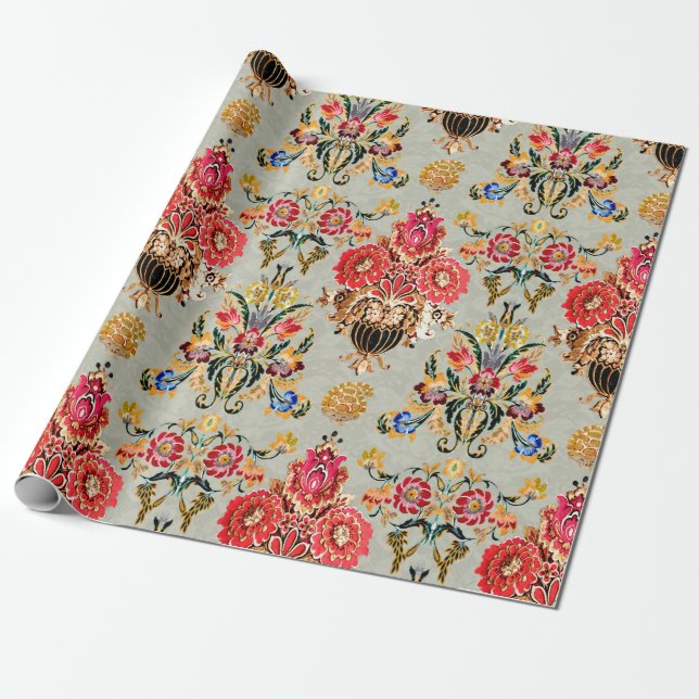 Papel De Presente padrão floral de mughal étnico uniforme em backgro (Desenrolado)