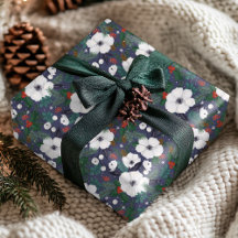 Padrão Floral de Natal Azul Vermelho Verde Inverno