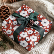 Padrão Floral de Natal Branco Vermelho Inverno