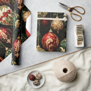 Papel De Presente Padrão Floral de Natal Vintage Fantasia