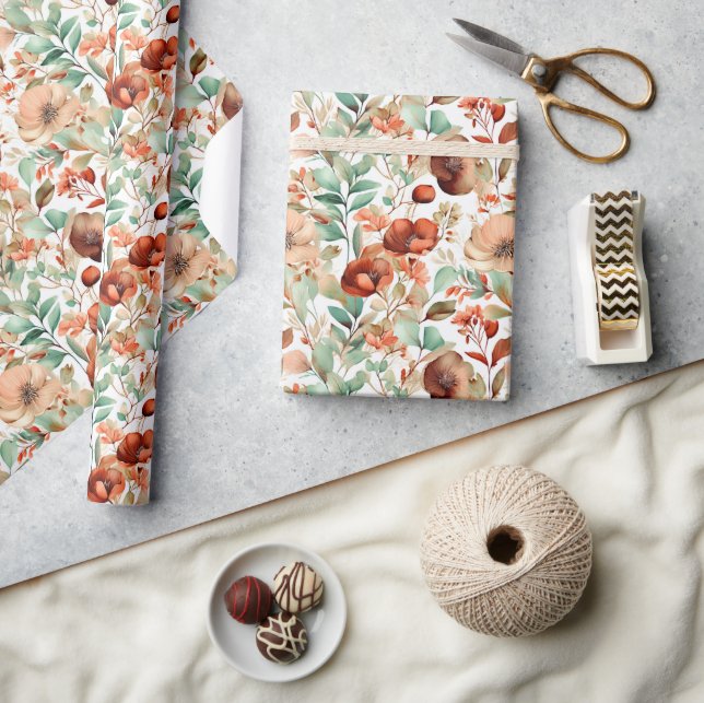 Papel De Presente Padrão floral de outono (Artesanato)