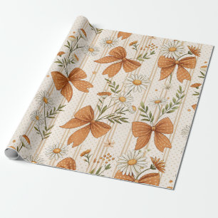 Papel De Presente Padrão Floral de Outono Daisy e Laço
