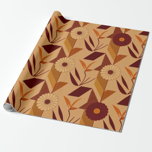 Papel De Presente Padrão Floral de Outono Escandinavo (Desenrolado)