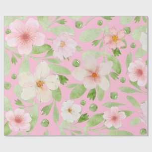 Papel De Presente Padrão Floral de Primavera cor-de-rosa Pastel