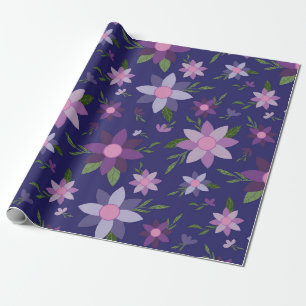 Papel De Presente Padrão floral de primavera em fundo azul