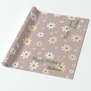 Papel De Presente Padrão Floral de Retro Daisy Personalizado Anivers