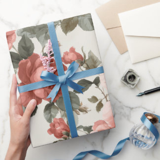 Papel De Presente Padrão Floral de Rosa Cor-de-Rosa Clássica