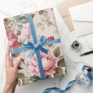 Papel De Presente Padrão Floral de Rosa Cor-de-Rosa Clássica