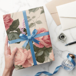 Papel De Presente Padrão Floral de Rosa Cor-de-Rosa Clássica
