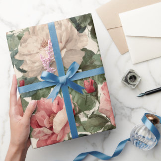 Papel De Presente Padrão Floral de Rosa Cor-de-Rosa Clássica
