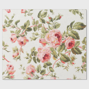 Papel De Presente Padrão floral de rosas cor-de-rosa vintage