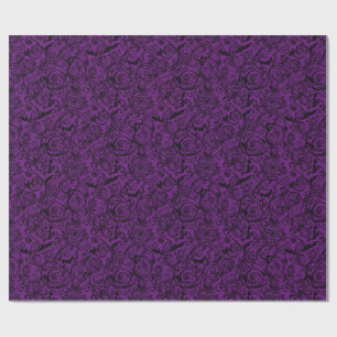 Papel De Presente Padrão Floral de Rosas Roxas Góticas Morcegos Dama