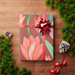 Papel De Presente Padrão Floral de Tulipa Elegante – Primavera Verme