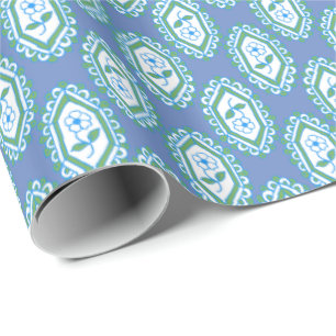 Papel De Presente Padrão Floral de Viagem Azul Chic Periwinkle
