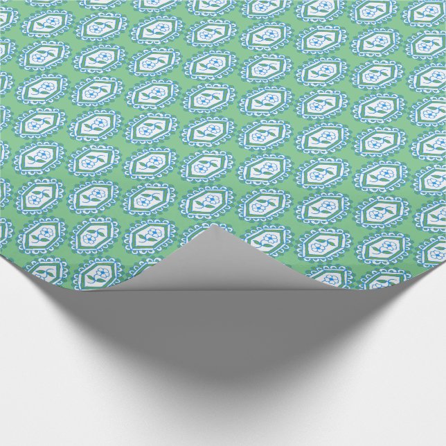 Papel De Presente Padrão Floral de Viagem Azul Chic Periwinkle (Ponta)