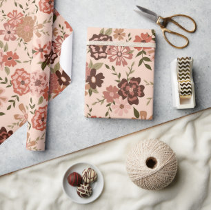 Papel De Presente Padrão Floral de Viney Natural