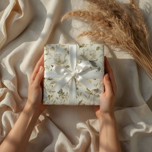 Papel De Presente Padrão Floral Delicado em Aquarela Branca