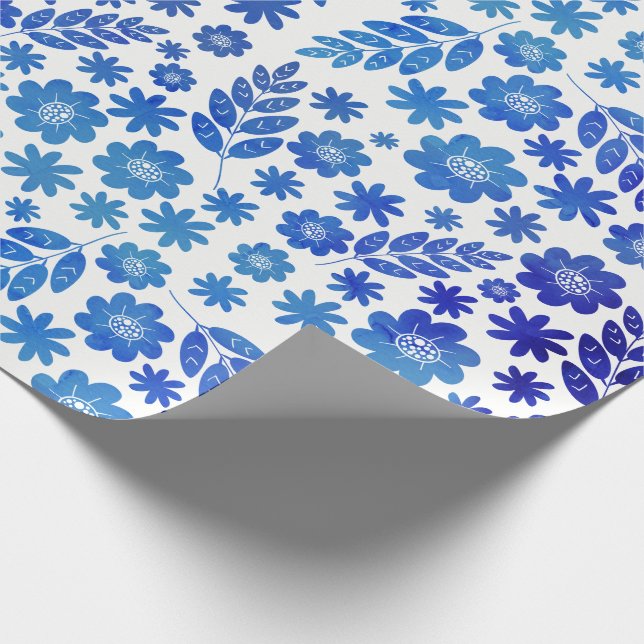 Papel De Presente Padrão Floral Desenhado da Mão Azul na China (Ponta)